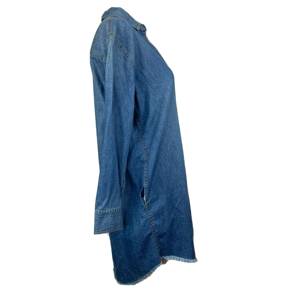 Madewell Dress Womens Sz XXS Blue Denim Shirt Cotton Button Up‎ Collared Raw Hem - Picture 2 of 11